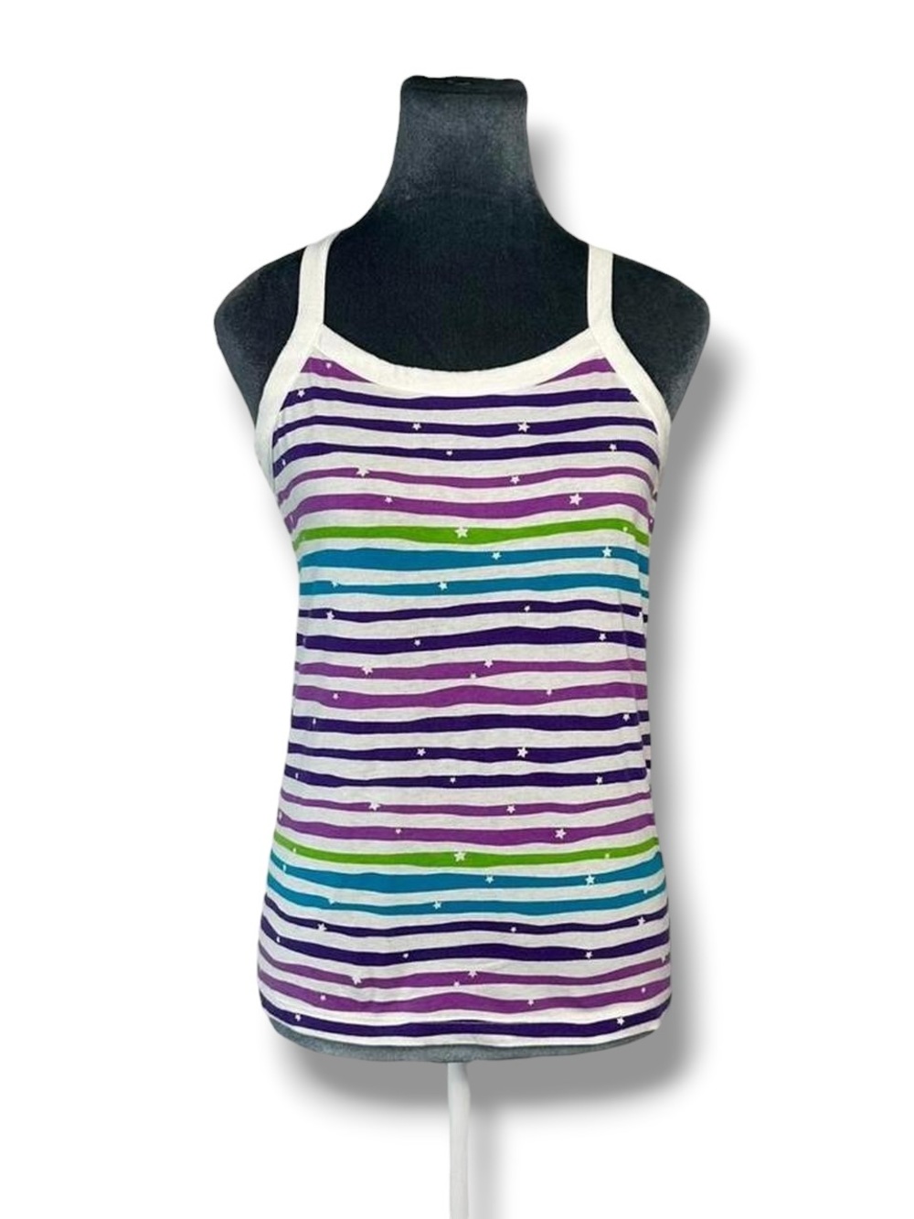Circo Striped Stars Cotton Knit Square Neck Tank Top Retro Emo Skater Girl XL